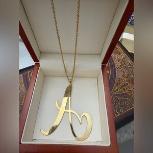 Gold Script Initial A Pendant Necklace